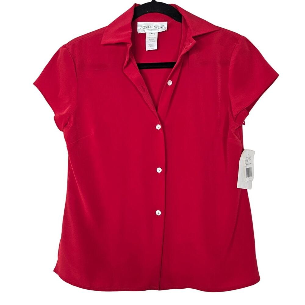 NEW Jones Wear 6 New York Red Button Front Short Sleeve Blouse Top Career